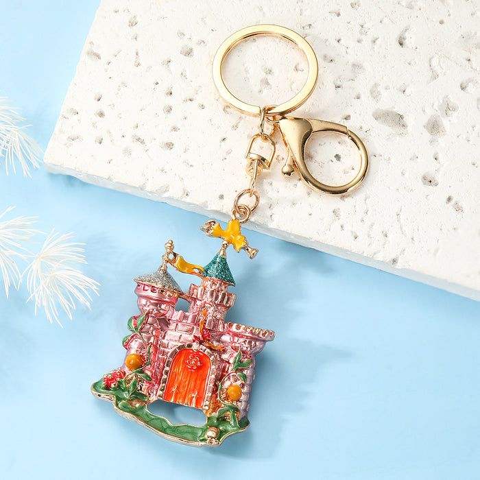 Wholesale Dreamy Fairy Tale Castle Keychain Zinc Alloy Blue Rhinestone Bag Charm