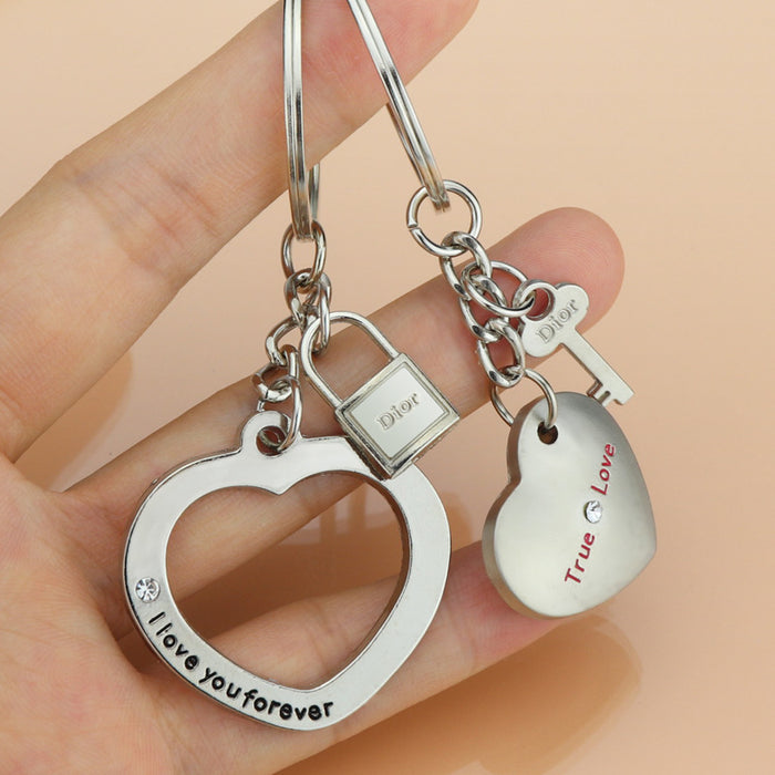 Wholesale Heart-shaped couple metal keychain