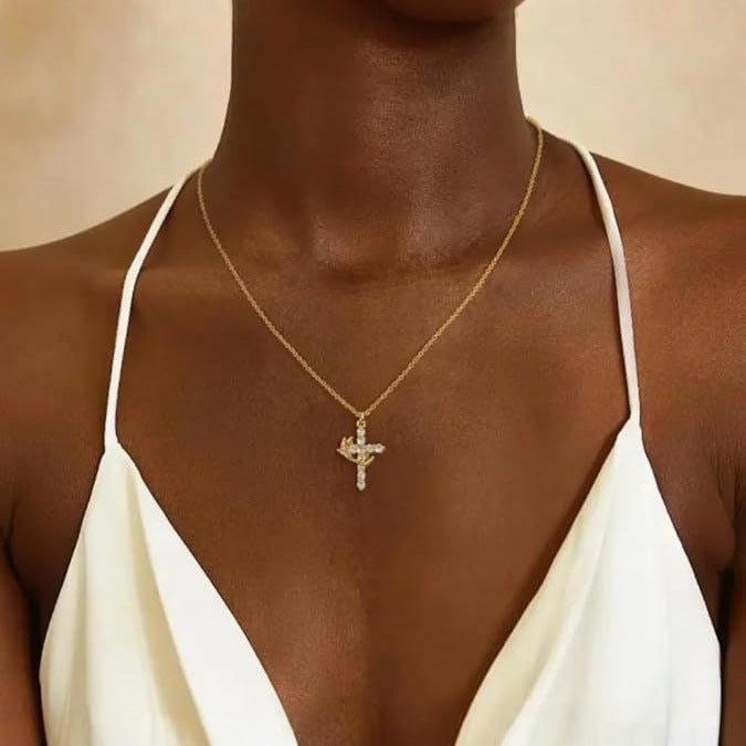 Wholesale Cross Crown Rotating Necklace Versatile Light Luxury High End Necklace Full Diamond Zircon Collar Chain