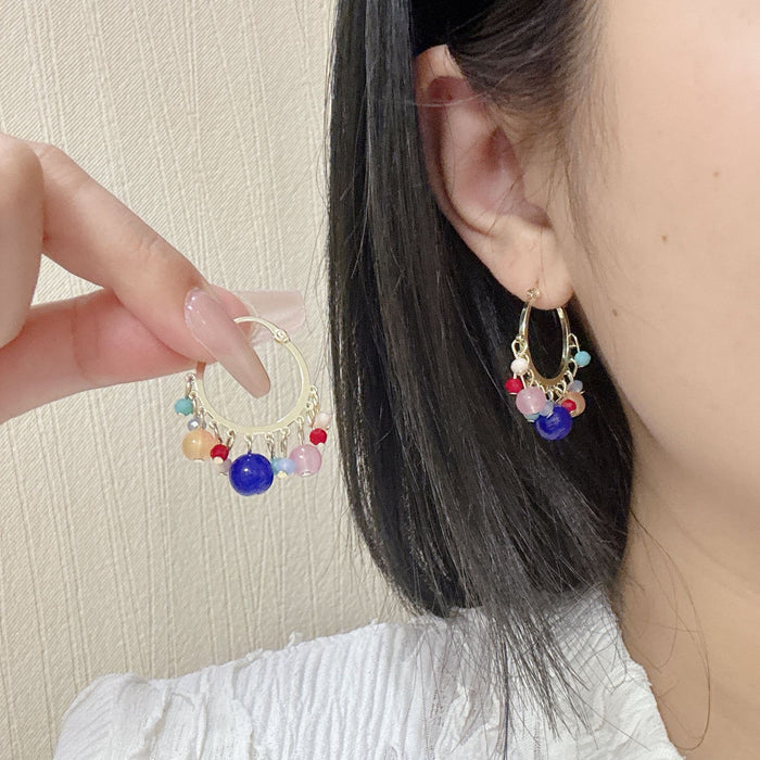 Wholesale Colorful bead tassel earrings with personalized design and unique temperament, trendy and atmospheric earrings