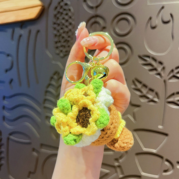 Wholesale Original Plush Handheld Flower Keychain Simulation Red Rose Sunflower Bag Pendant