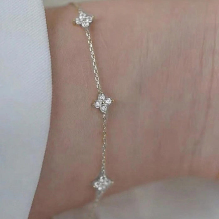 Wholesale Gold Brass Four-Leaf Flower CZ Bracelet Jewelry Accessory