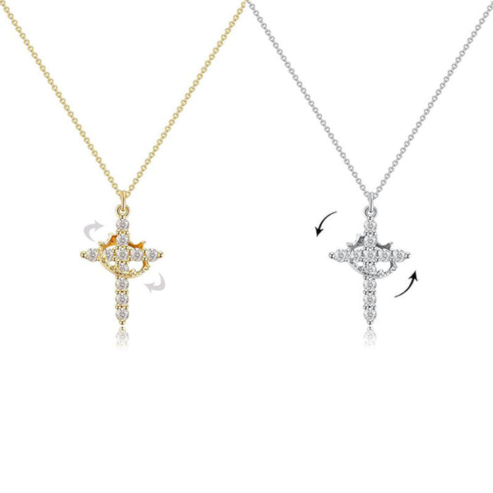 Wholesale Diamond Crown Cross Necklace, Rotatable Circle Versatile Earrings