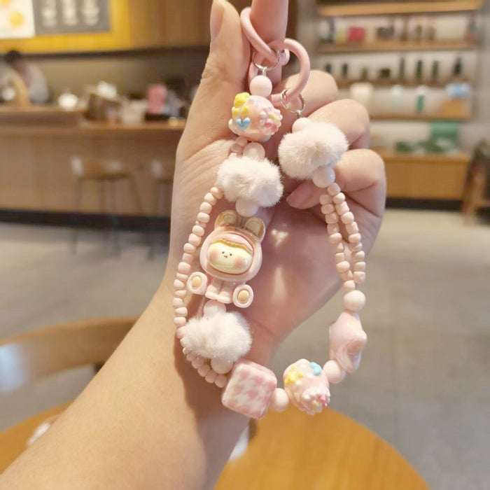 Wholesale Cartoon hot style plush beaded mobile phone chain keychain bag pendant