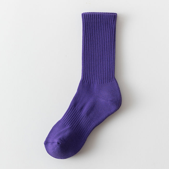 Wholesale Solid color high elastic looped socks for men and women, long socks for sports, cotton socks