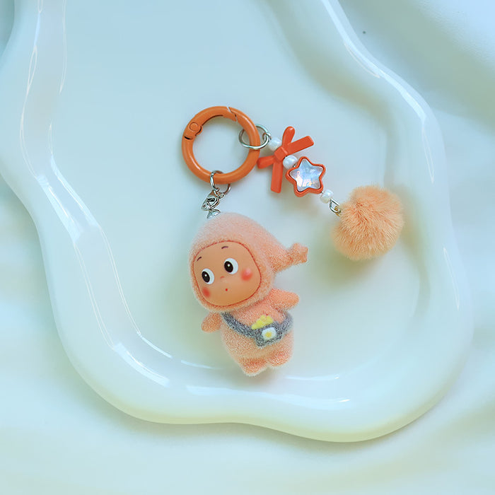 Wholesale Cartoon flocking star keychain doll pendant mobile phone cute grain pendant plush doll decoration