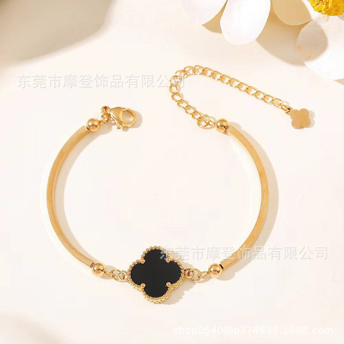 Wholesale titanium steel four-leaf clover bracelet JDC-BT-Modeng001