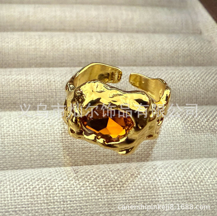 Wholesale Fashionable and personalized pleated lava metal gemstone ring, niche ring set