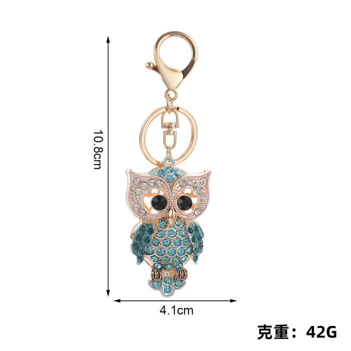 Wholesale Green Cartoon Owl Rhinestone Keychain Zinc Alloy Bag Charm MOQ≥2