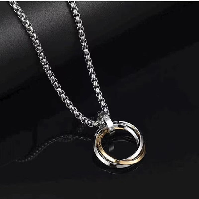 Wholesale Three Ring Diamond Pendant Stainless Steel Necklace JDC-NE-Zheq010