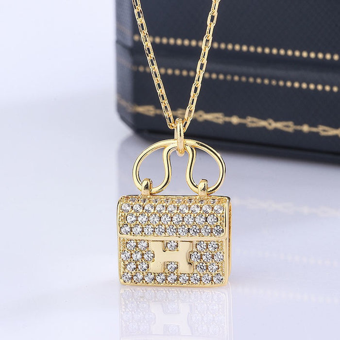 Wholesale Titanium Steel H Letter Full Diamond Bag Necklace JDC-NE-NaY001