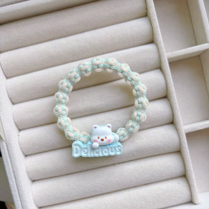 Wholesale Cartoon Milk White Bear Hair Ring Hair Rope Colorful Woven Hair Rope
