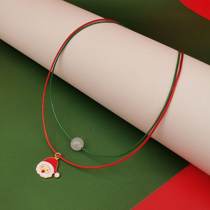 Wholesale Luminous Christmas Necklace Elderly Bell Tree Reindeer Snowflake Christmas Luminous Double-Layer Clavicle Chain