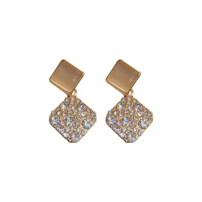 Wholesale New full diamond square earrings, simple and versatile, light luxury style earrings, niche earrings