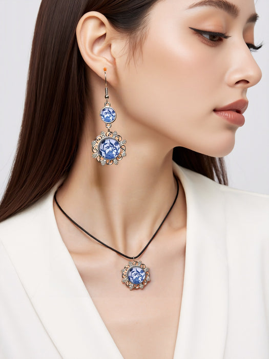 Wholesale Versatile hollow oval earrings necklace set with earrings and hooks