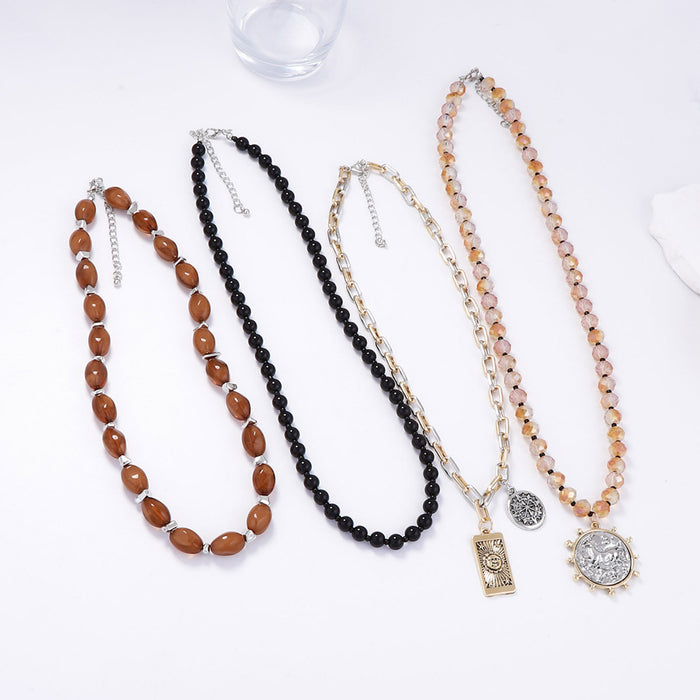 Wholesale Four-piece Set Multi-layer Alloy Geometric Coin Pendant Necklace