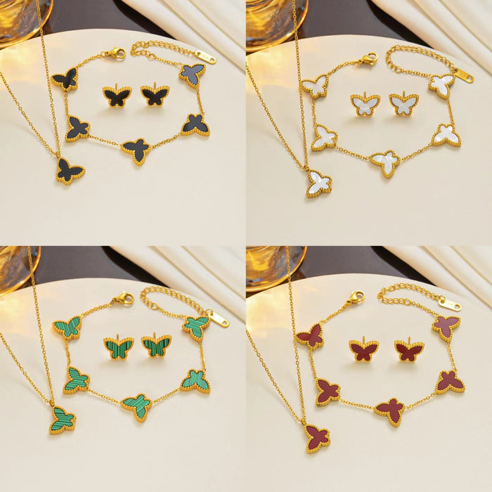 Wholesale Simple Butterfly Necklace Earrings Bracelet Set JDC-BT-Kucai010