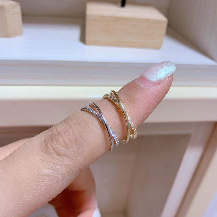 Wholesale Pure silver gold-plated niche personalized design, three-dimensional cross set diamond adjustable index finger ring ring