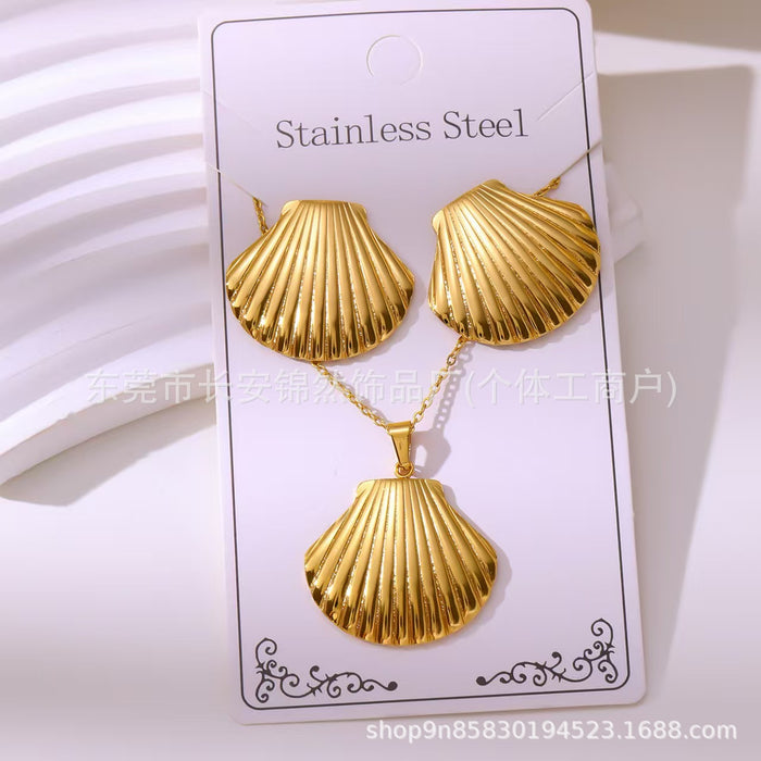 Wholesale Stainless steel gold-plated earring and necklace set