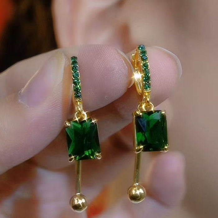 Wholesale High Sense Green Square Zircon Ear Buckle New Explosions Elegant Exquisite Earrings