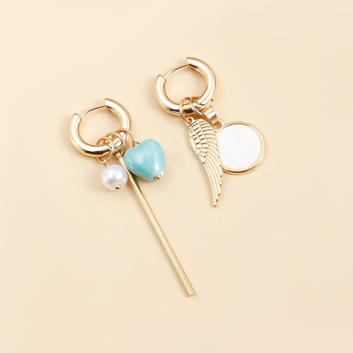 Wholesale heart pearl wings long stick hoop earrings