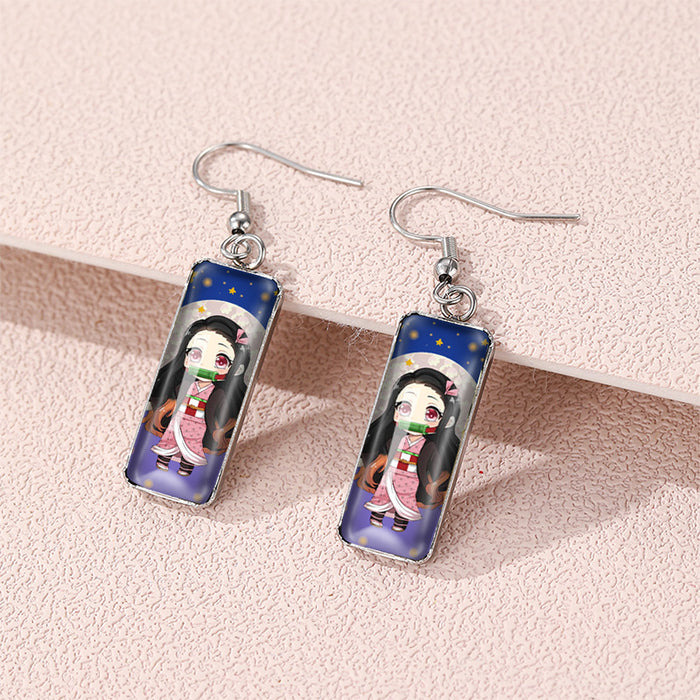 Wholesale Earrings Secondary Cartoon Earrings Animation Peripheral Time Gem Rectangular Earrings