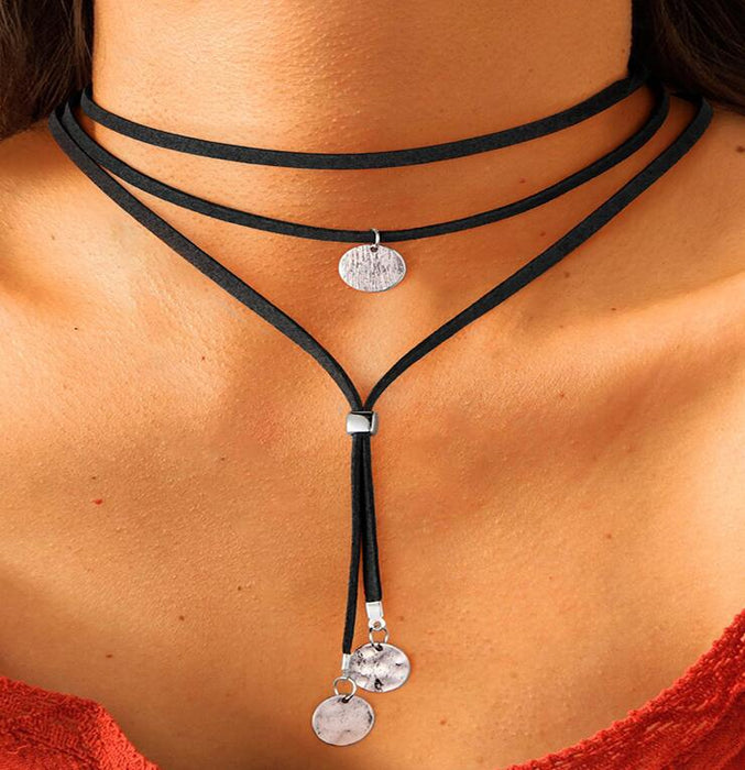 Wholesale Jewelry simple and fashionable velvet strap self-adjusting round pendant necklace necklace necklace