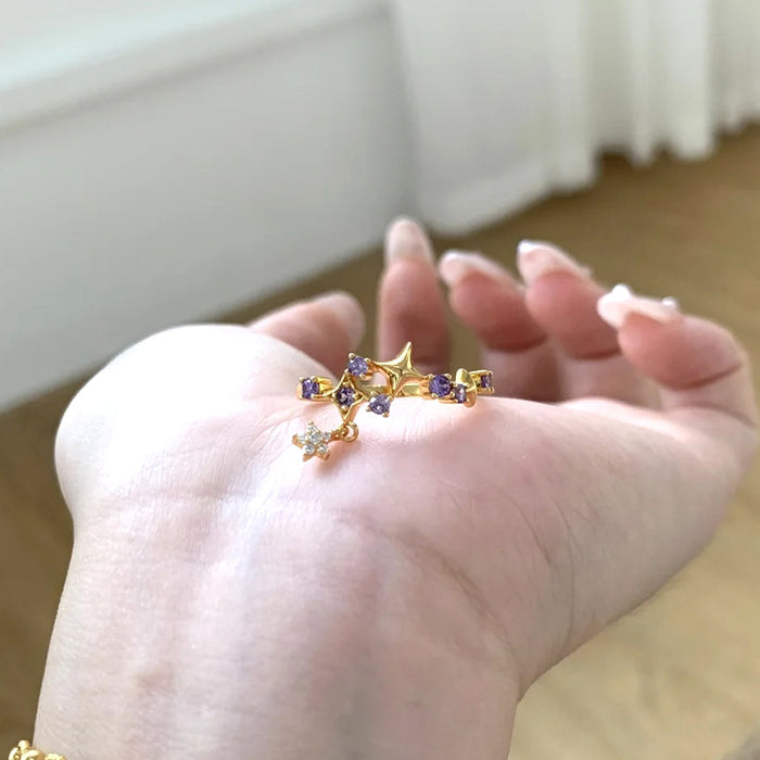 Wholesale Bauhinia ring, women's purple diamond inlaid light luxury ring