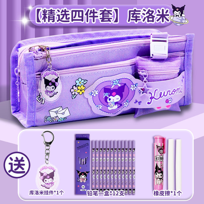 Wholesale Canvas Pencil Case for Girls Large Capacity Double Layer Casual School Gift