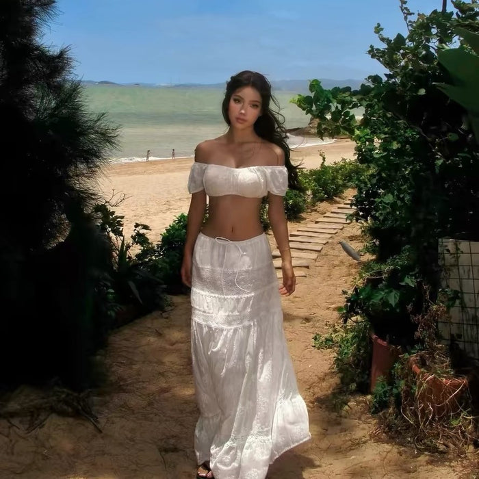 Wholesale Sexy three piece bikini patchwork elastic waist casual long skirt