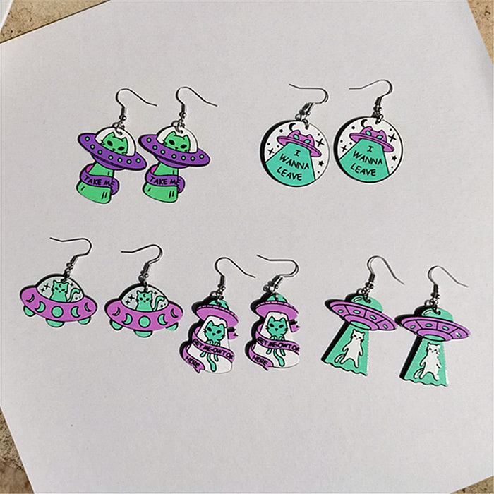 Wholesale Space Cat Alien Acrylic Earrings JDC-ES-ChouD022