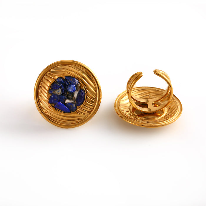 Wholesale New Fashionable Luxury Design Stainless Steel Circular Texture Set with Natural Stone Opening Ring and Earring Set