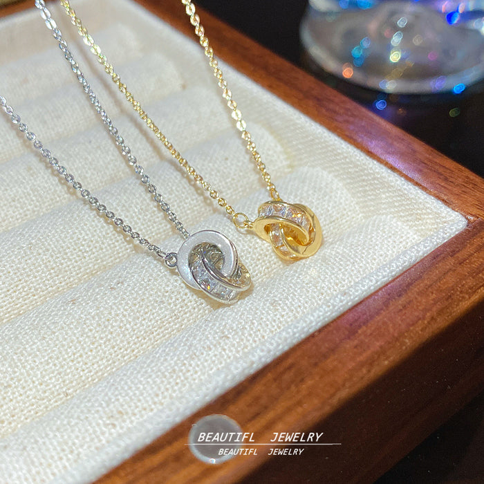 Wholesale Double-ring zircon choker necklace pendant