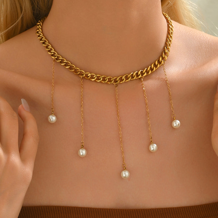 Wholesale Fashionable, trendy, minimalist design, pearl zircon pendant, versatile tassel necklace, small accessory