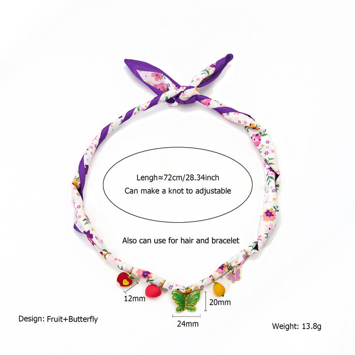 Wholesale New original design multifunctional fabric necklace paired with stainless steel flower butterfly pendant temperament scarf chain