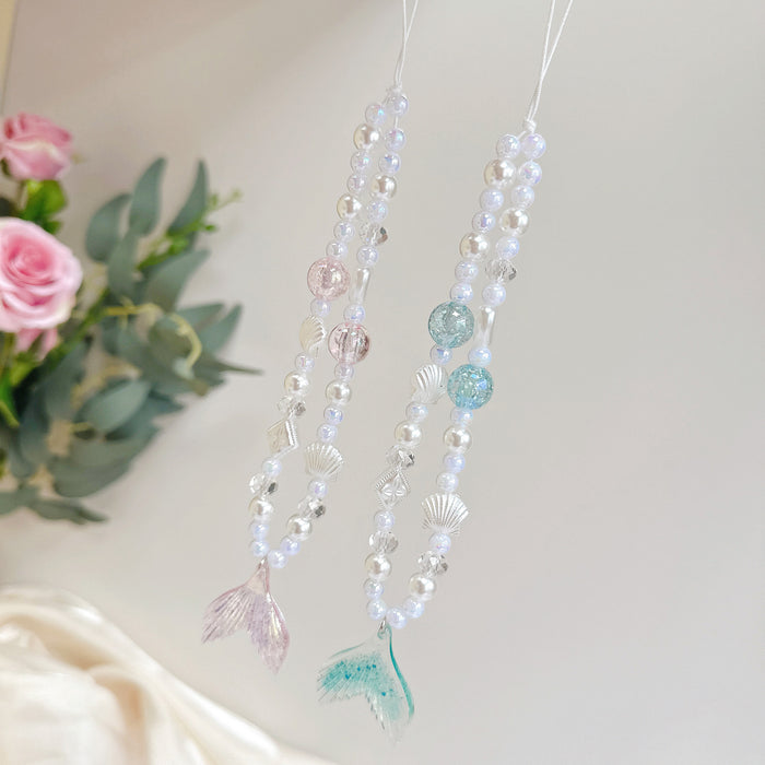 Wholesale mermaid tail pearl mobile phone lanyard mobile phone chain
