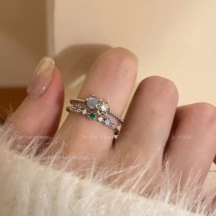 Wholesale Sea Blue love Moonlight zircon open ring tadjustable ring