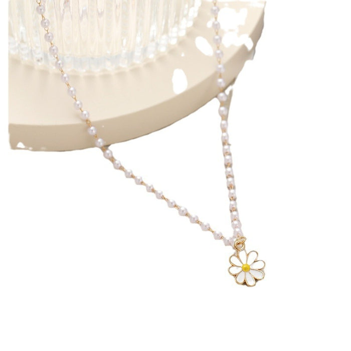 Wholesale pearl flower pendant necklace drop chrysanthemum choker clavicle chain