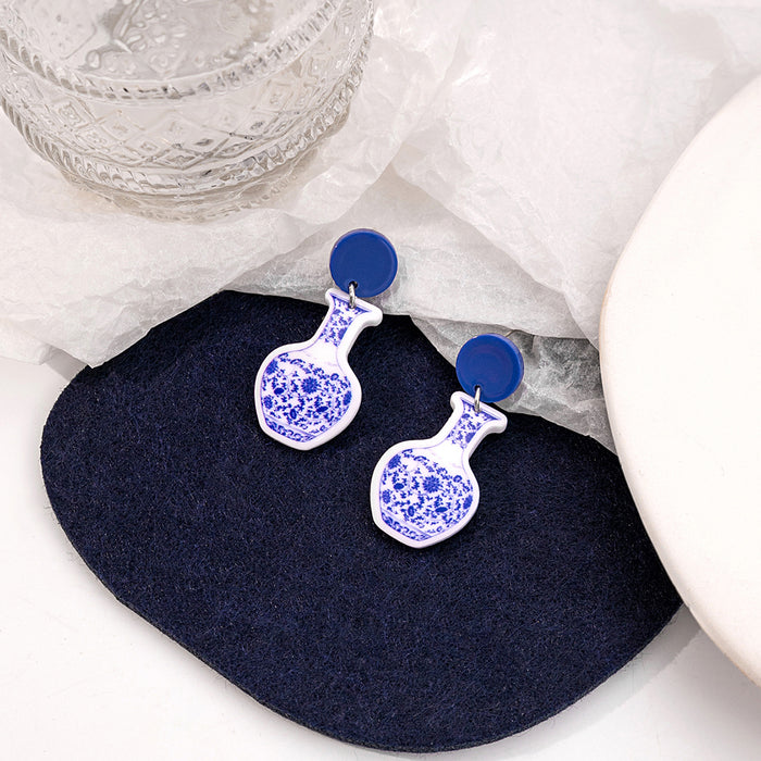 Wholesale Blue and White Porcelain Fragment Acrylic Earrings JDC-ES-MDD098