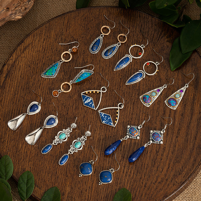 Wholesale Artistic retro style geometric earrings, natural stone antique women's earrings