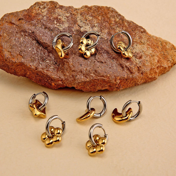 Wholesale Titanium steel star moon earrings, stainless steel ring earrings, gold and silver dual tone earrings