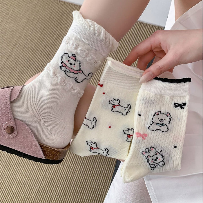 Wholesale Cartoon tube socks, cute pile socks, mesh breathable lace socks