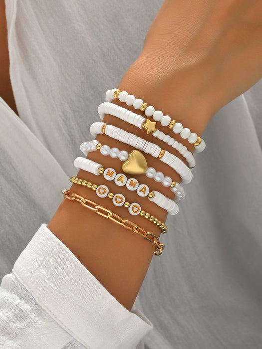 Wholesale Beaded Bracelet Set 5-Piece Heart Design Stackable Bracelets