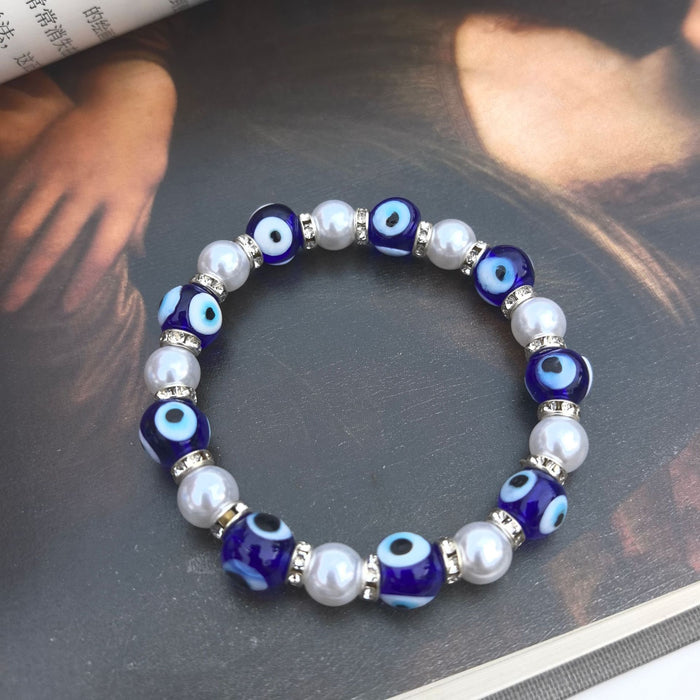 Wholesale Pearl Devil's Eye Bracelet with Micro inlaid Pearl Bracelet, Hand string Jewelry