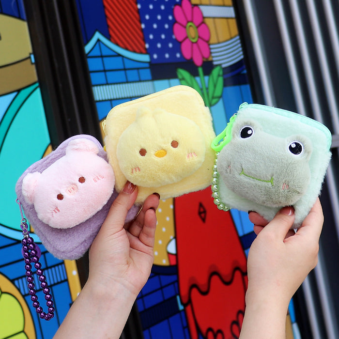 Wholesale Plush Animal Coin Purse With Bead Chain Cute Cartoon Large Capacity Pouch Stylish Everyday Bag For Women