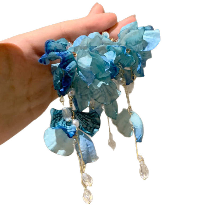 Wholesale High end exaggerated flower tassel earrings, niche vacation style petal earrings, atmosphere and temperament earrings