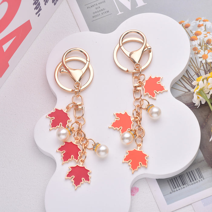 Wholesale Maple Leaf Pearl Pendant Alloy Keychain JDC-KC-Jiax002