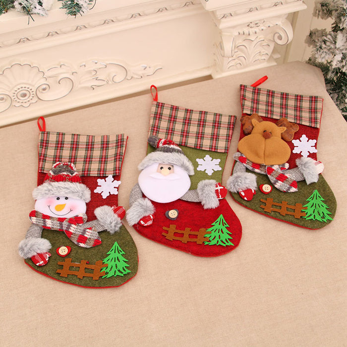 Wholesale large plaid fence Christmas socks Christmas Decorations Christmas gift bag children gift bag