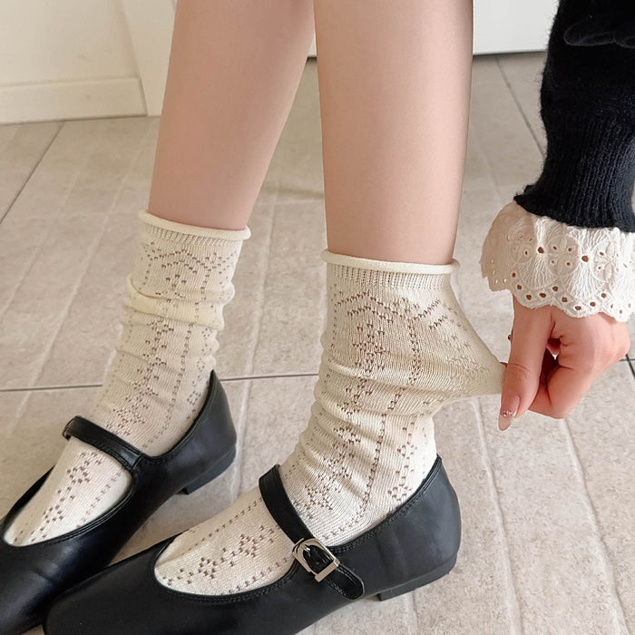 Wholesale Socks, mid tube socks, combed cotton hollow out cute mesh pile socks