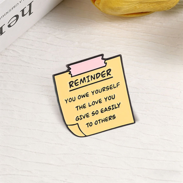 Wholesale Stylish Zinc Alloy Brooch Pin Enamel Sticky Note Shape With Inspirational English Quote Jewelry Accessory